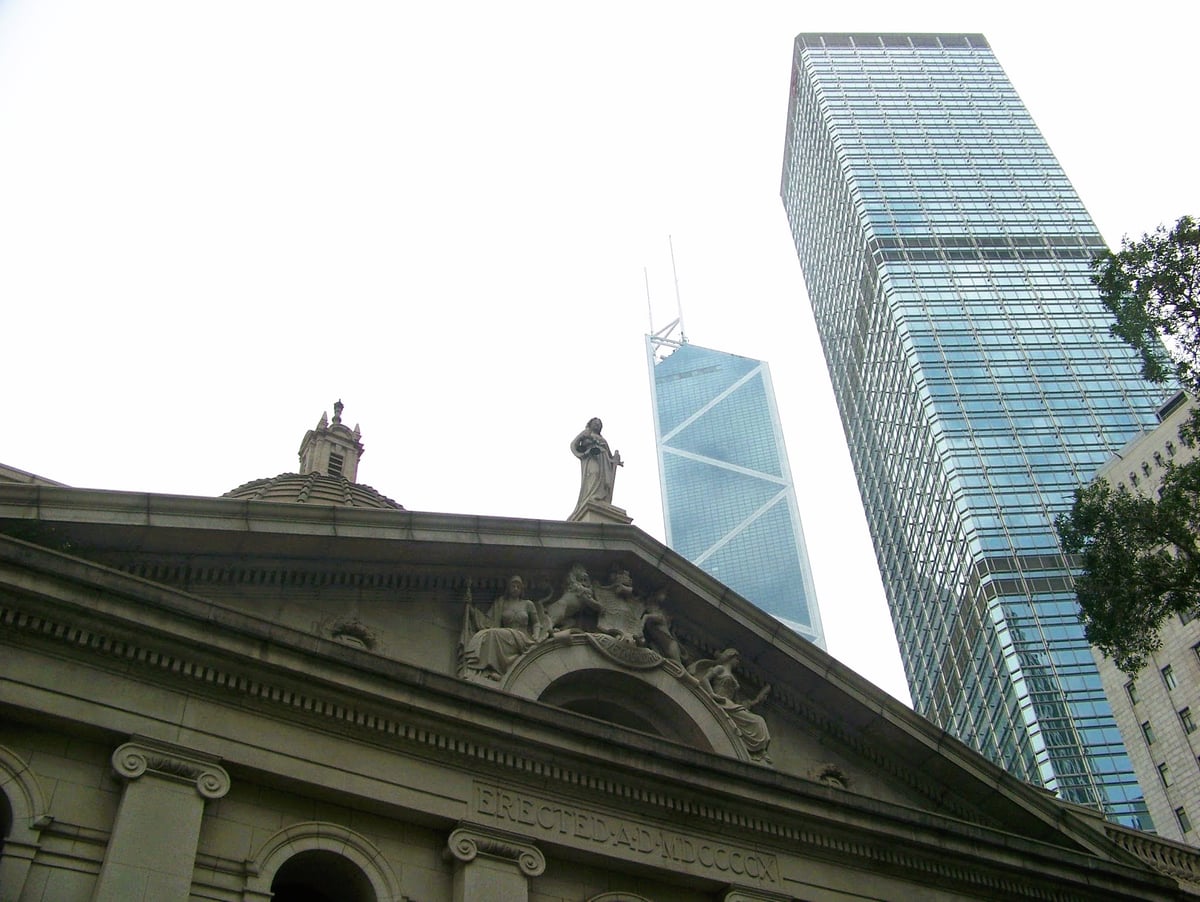 Calle, edificio, paisaje o escena urbana de Hong Kong.