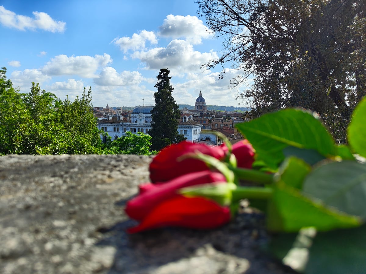 Vistas desde Trinità dei Monti, con los jardines de Villa Borghese al fondo