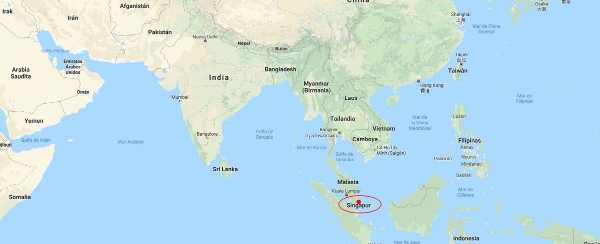 Mapa de localización de Singapur y sus alrededores