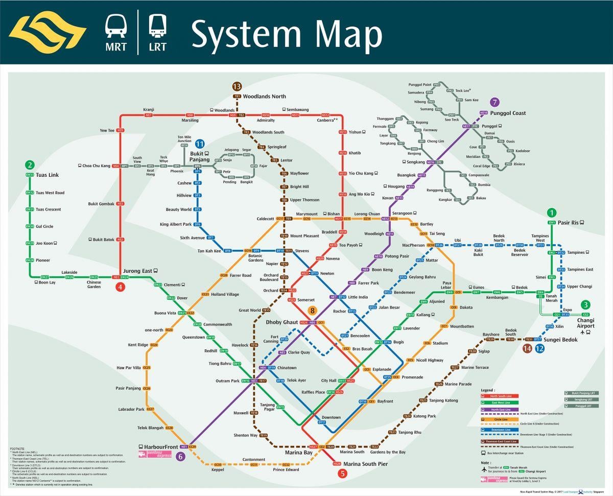 Mapa de la red de transporte público de Singapur