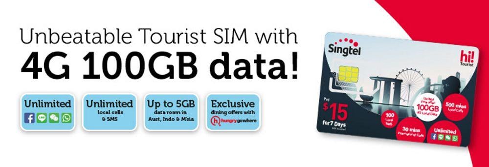 Anuncio de una tarjeta SIM turística 4G para Singapur