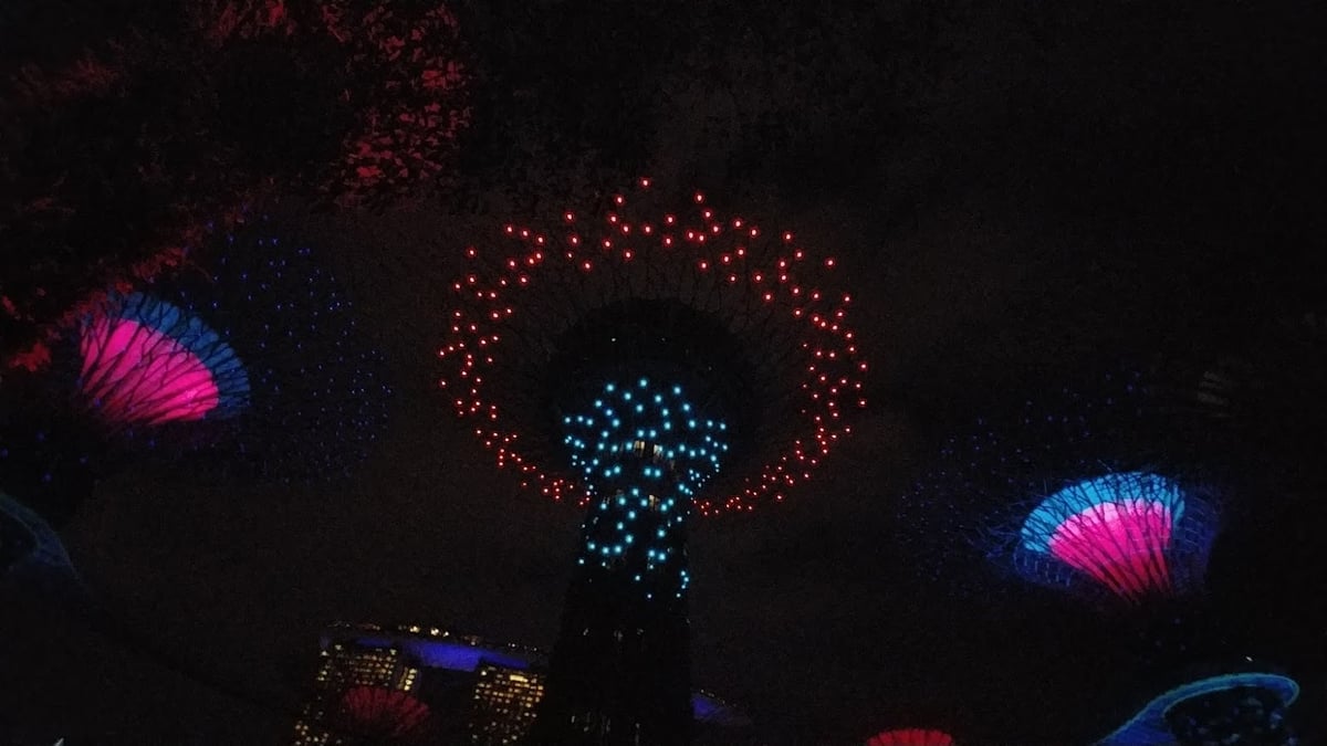 Supertrees de Gardens by the Bay iluminados por la noche