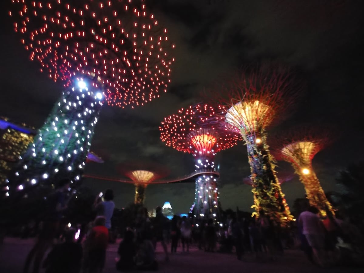 Supertrees de Gardens by the Bay iluminados por la noche