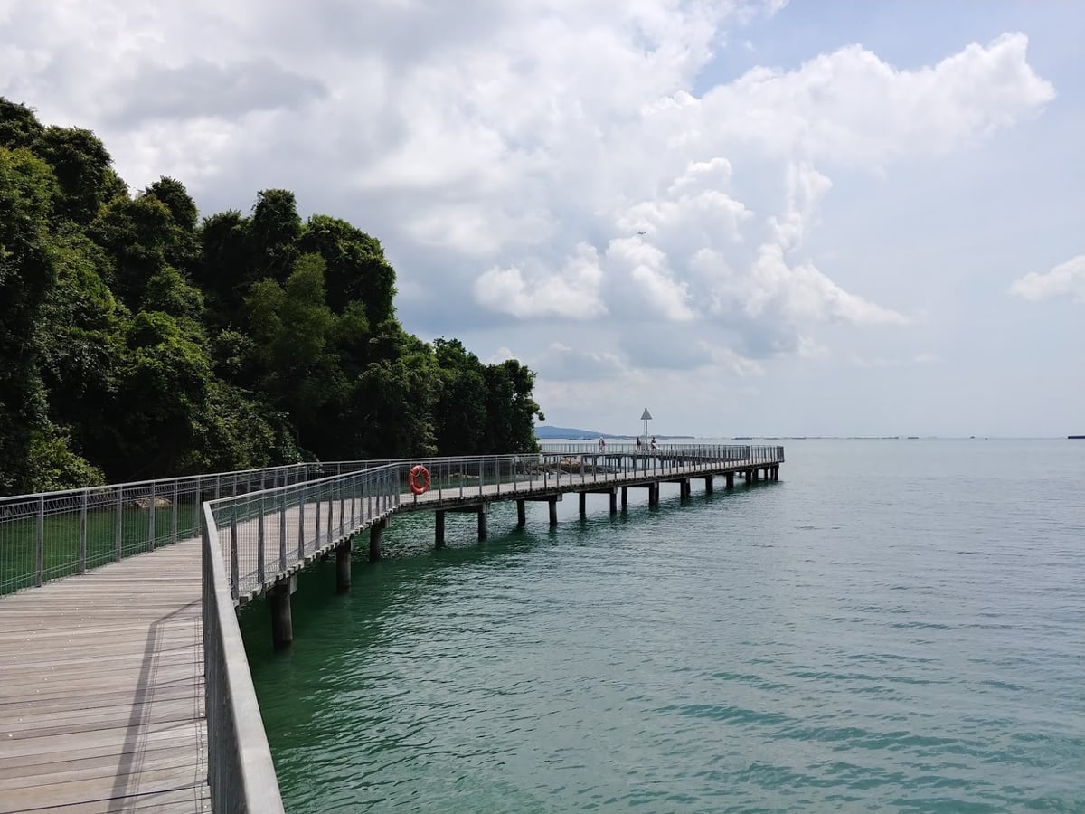 Paisaje natural de Pulau Ubin, Singapur, con senderos, bosque y costa
