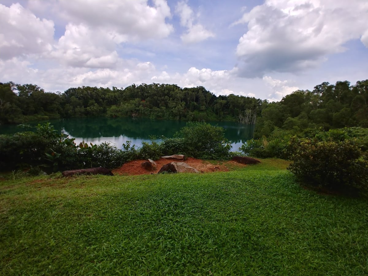 Paisaje natural de Pulau Ubin, Singapur, con senderos, bosque y costa