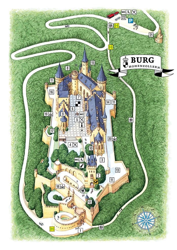 Plano del recinto de una fortaleza histórica para visitantes