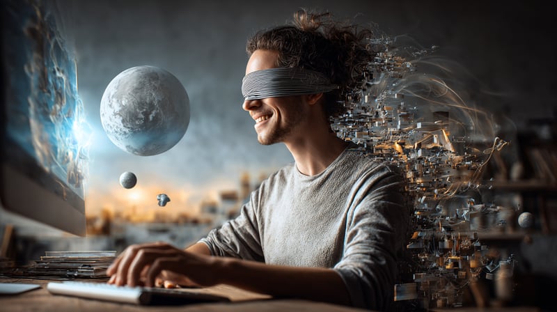 Foto de un hombre ciego, sonriendo