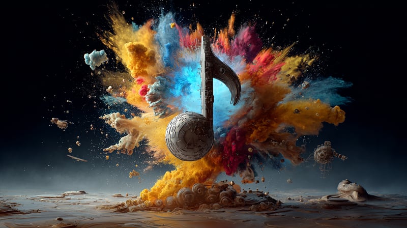Nota musical sobre un estallido de colores