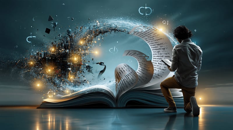 Una persona leyendo un libro cuyas páginas son líneas de código