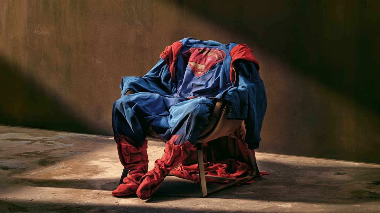 Traje de Superman colocado sobre una silla